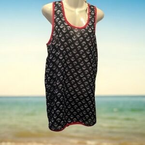Lucky Coco beach cover up blue red anchors Med NWT lightweight quick dry.